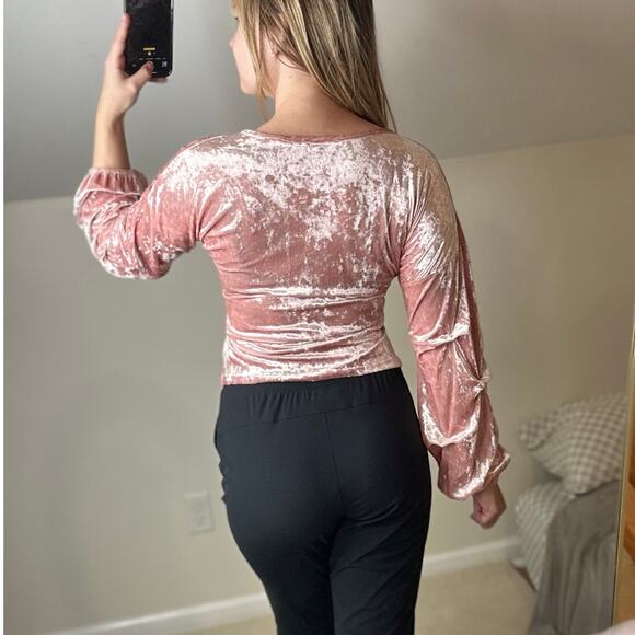 One by One: Pink Crushed Velvet Wrap Top - Picture 2 of 6